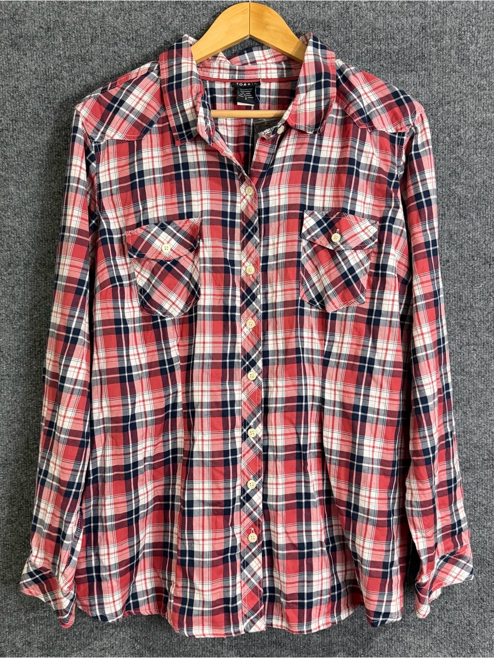 Torrid Womens 2X Plaid Button Up Top Red Blue Long Sleeve Country Cowgirl Ranch